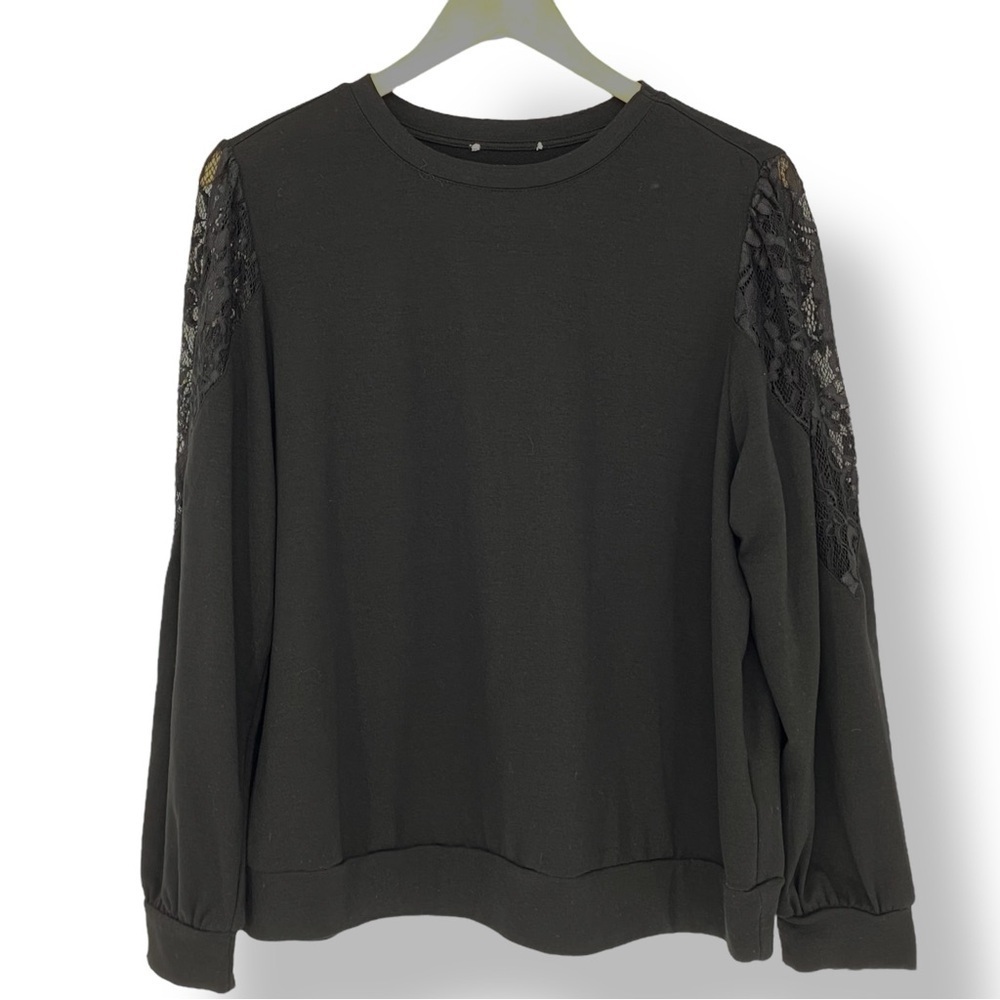 Como Vintage Black Lace-Accent Long-Sleeve Top Women's size XXL